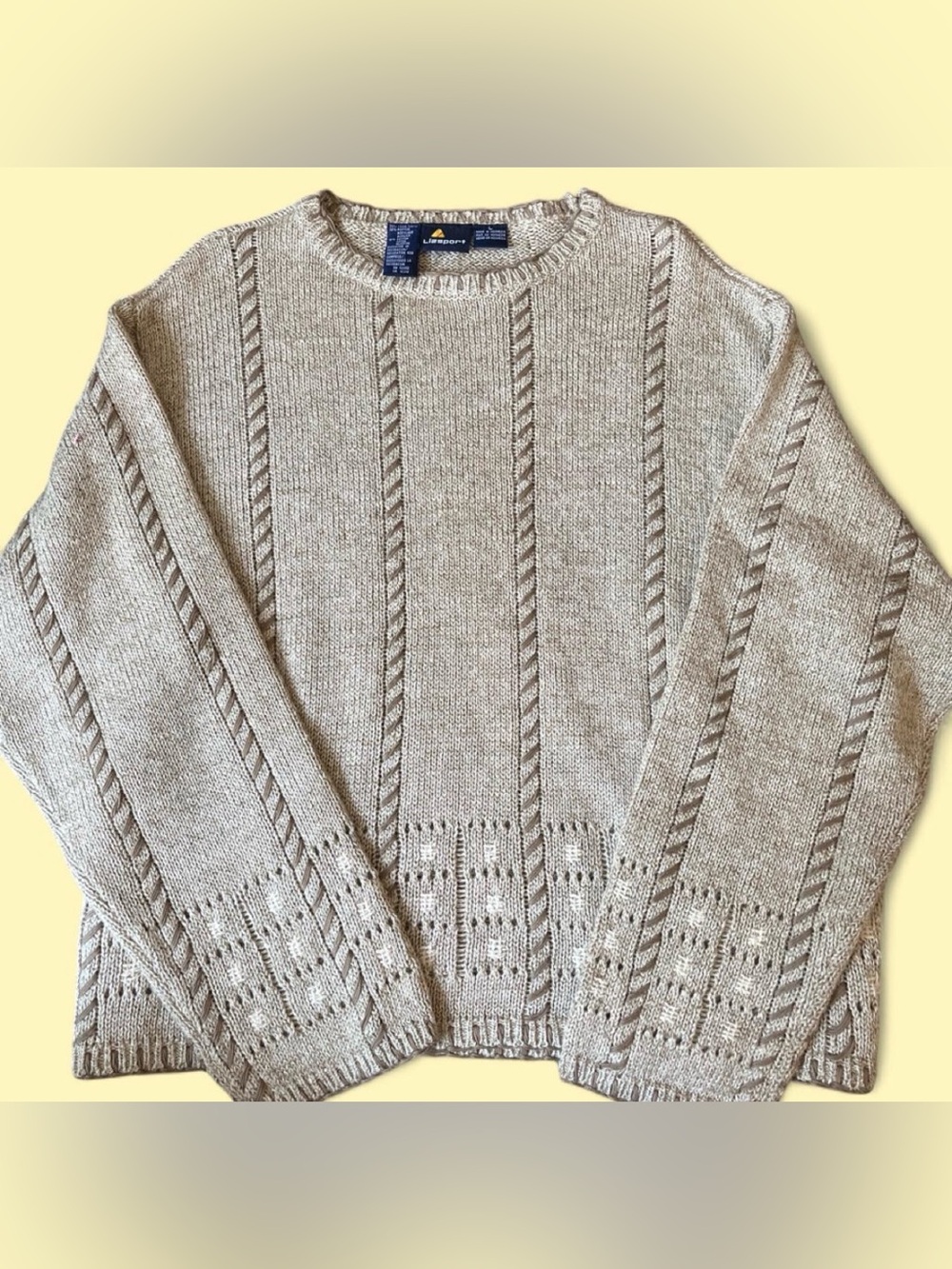 Vintage Lizsport tan sweater with cream accents